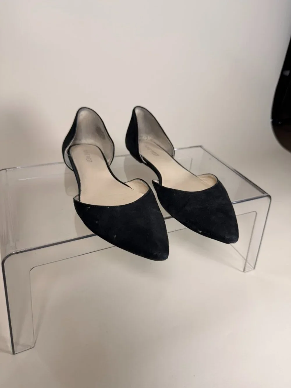 Nine West Starship Black Suede Pointed Toe D'Orsay Flats Sz 8.5